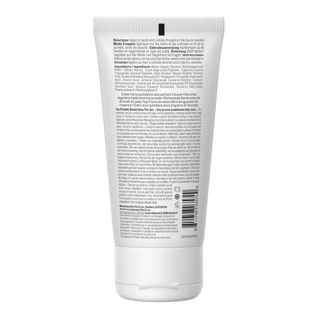 Yes To avocado Fragrance Free Daily Hand Cream 85g