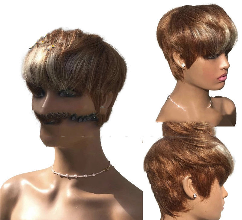 Brown and Golden Highlights Short Hair Wig