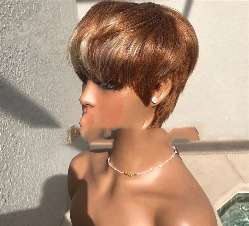 Brown and Golden Highlights Short Hair Wig